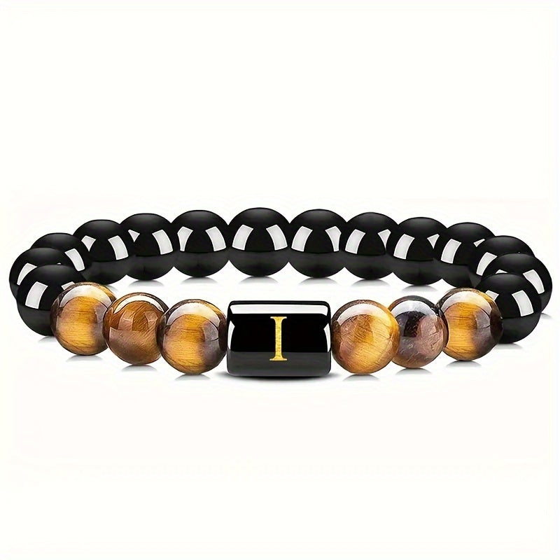1pc Men's Tiger Eye Stretch Bracelet, Natural Stone Cuff Bracelet for Men & Women, Couple Bracelets, Father's Day Gift