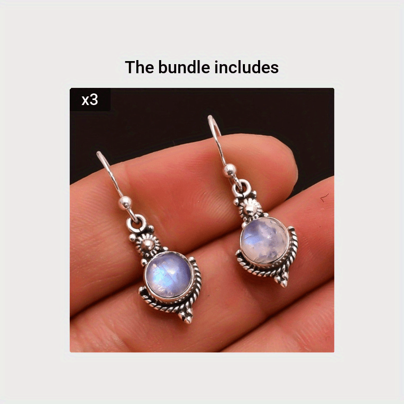 Vintage Moonstone Long Drop Dangle Earrings Wedding Party Jewelry Gift