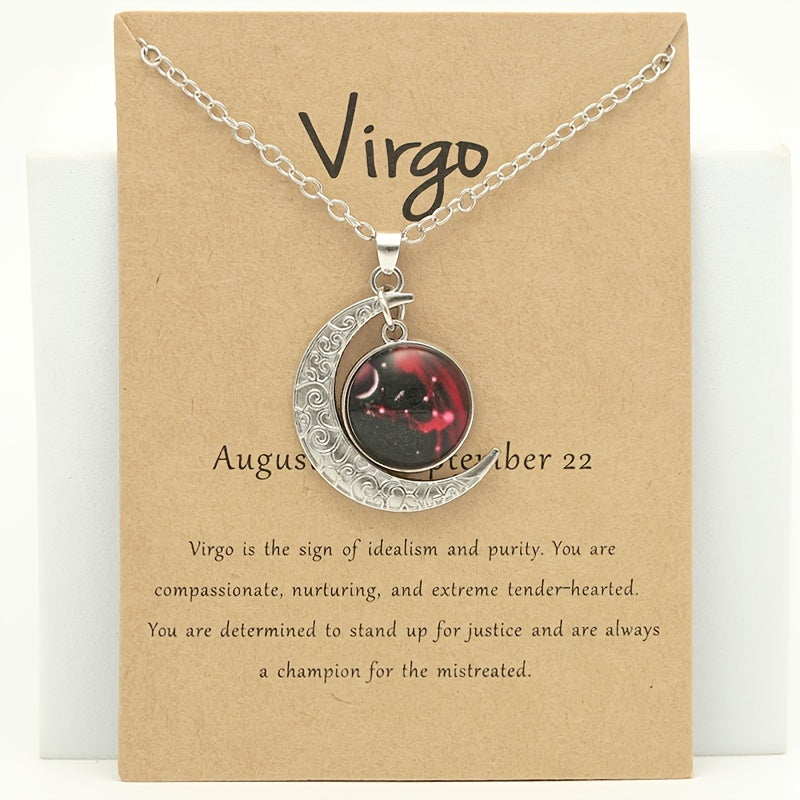Cross-border New Luminous 12 Zodiac Necklace Retro Moon Pendant Card Short Necklace, father's day gift