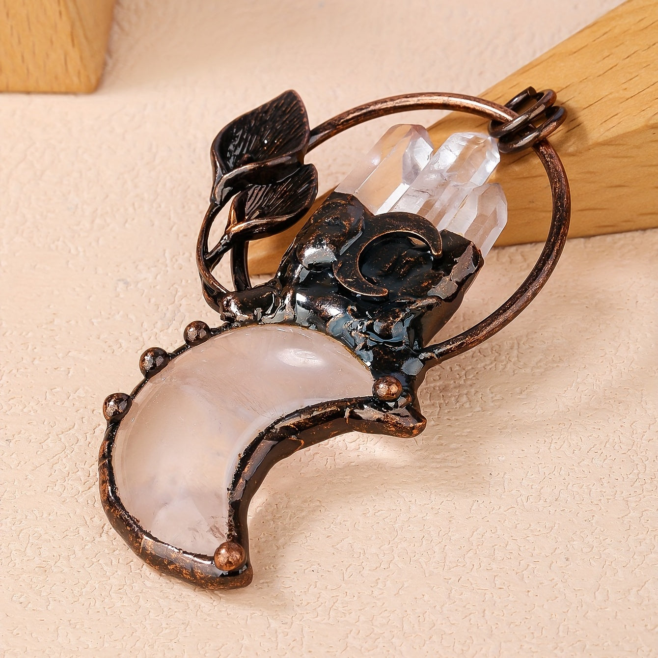 Moon Plant Shape Pendant White Natural Crystal Stone Loose Bead For DIY Jewelry Making Accessories