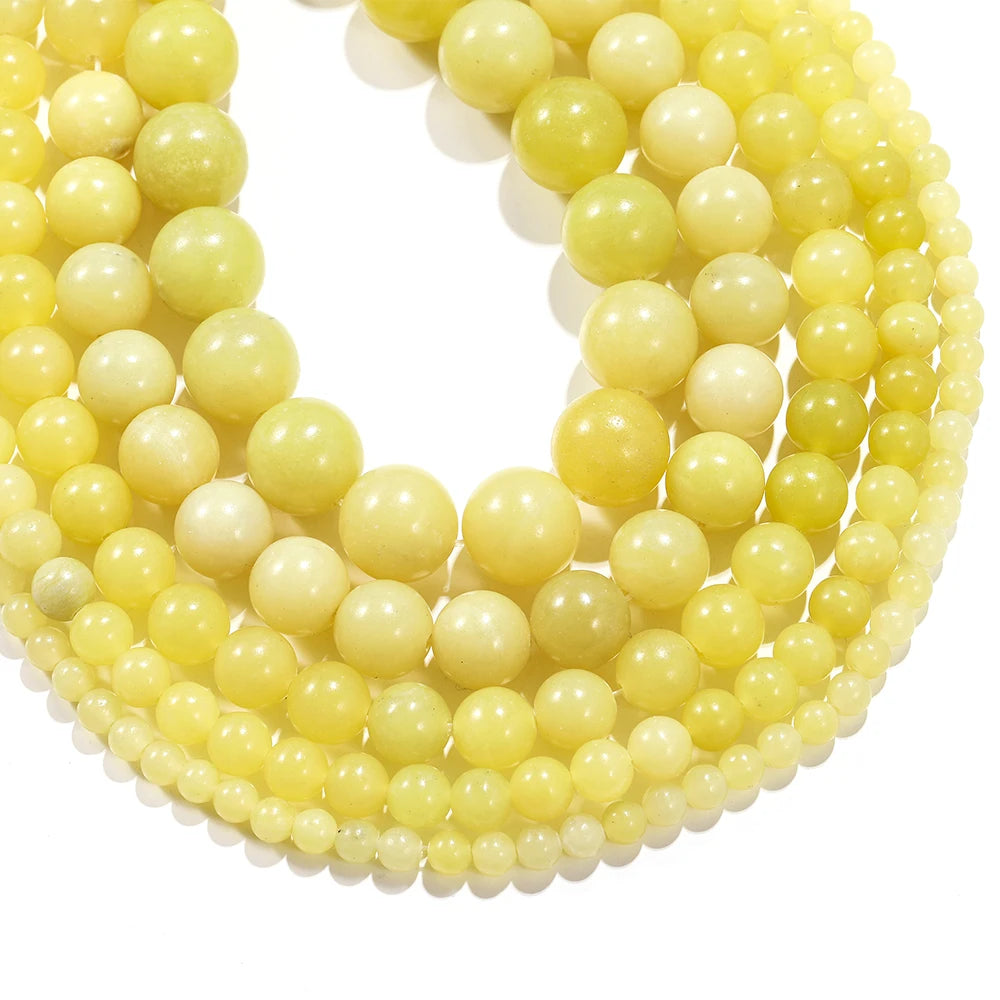 1strand Lemon Yellow Chalcedony 4 6 8 10mm Round Polished Jades Loose Beads Handmade Bracelet Accessory For Jewelry Making