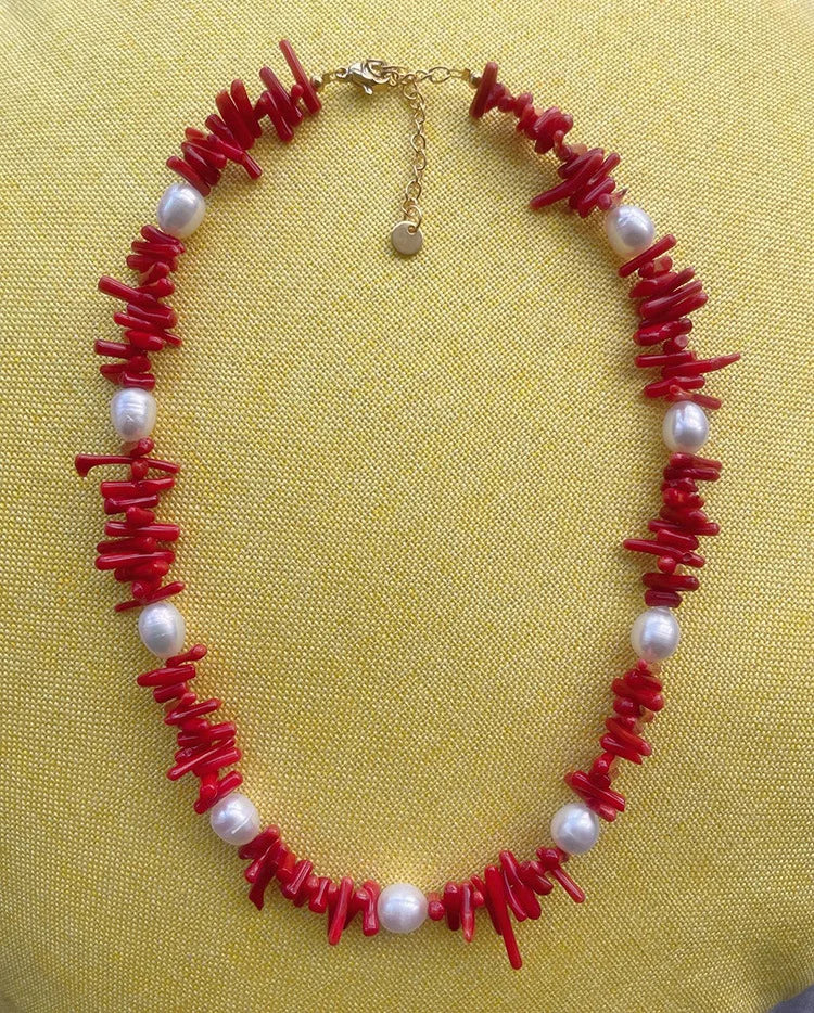 Punk Beach Bohemia Bohemia Red Coral Fashion Shell Heart Natural Stone Bead Necklace Female Jewelry