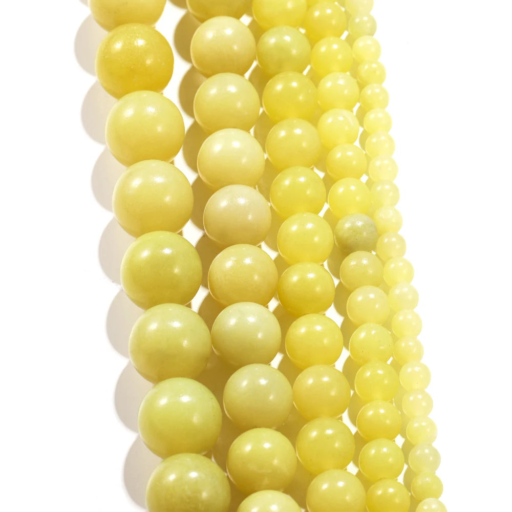 1strand Lemon Yellow Chalcedony 4 6 8 10mm Round Polished Jades Loose Beads Handmade Bracelet Accessory For Jewelry Making