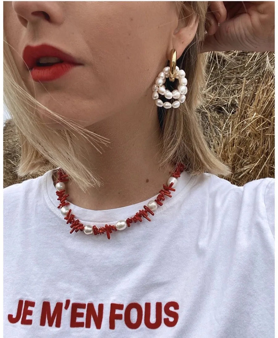 Punk Beach Bohemia Bohemia Red Coral Fashion Shell Heart Natural Stone Bead Necklace Female Jewelry