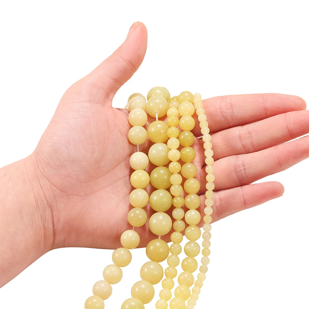 1strand Lemon Yellow Chalcedony 4 6 8 10mm Round Polished Jades Loose Beads Handmade Bracelet Accessory For Jewelry Making