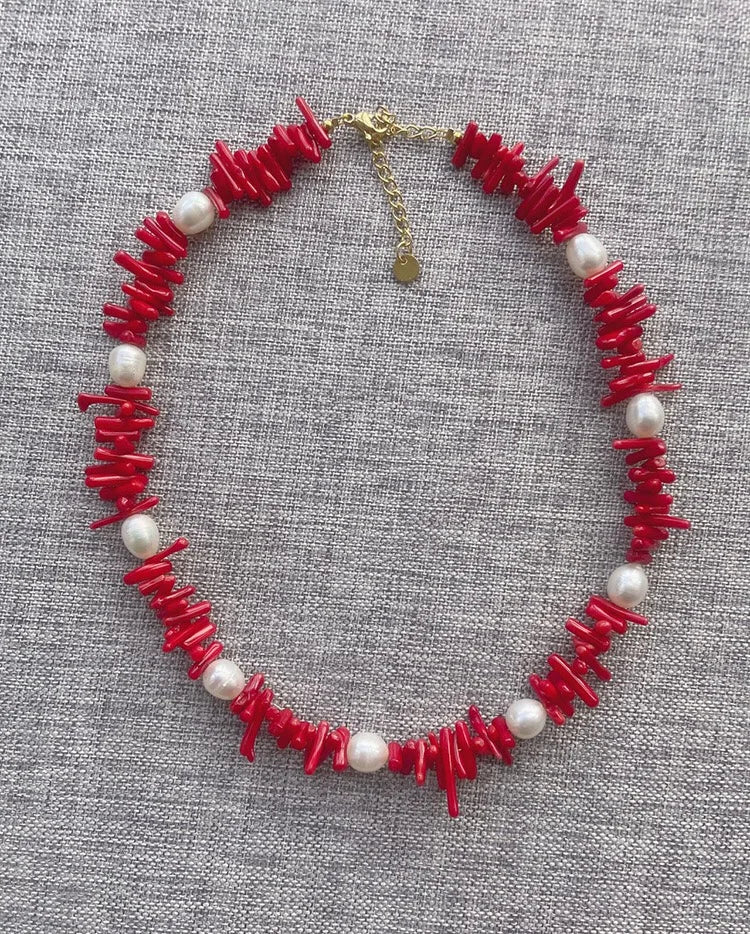 Punk Beach Bohemia Bohemia Red Coral Fashion Shell Heart Natural Stone Bead Necklace Female Jewelry