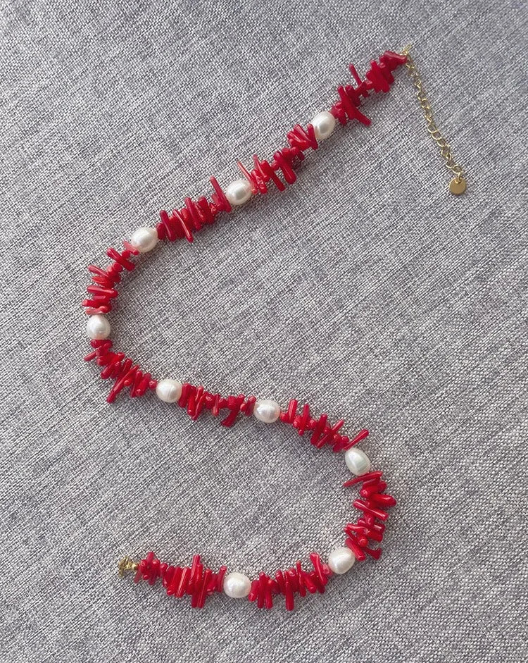 Punk Beach Bohemia Bohemia Red Coral Fashion Shell Heart Natural Stone Bead Necklace Female Jewelry