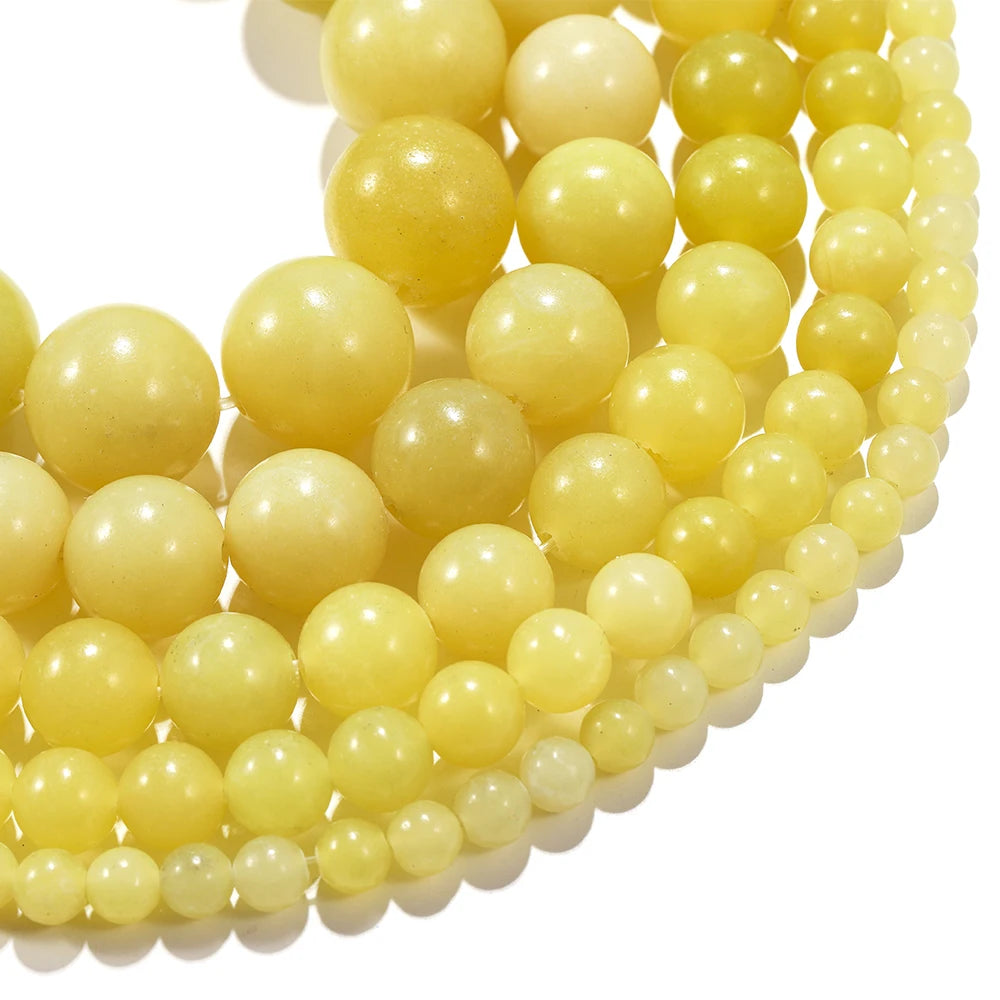 1strand Lemon Yellow Chalcedony 4 6 8 10mm Round Polished Jades Loose Beads Handmade Bracelet Accessory For Jewelry Making