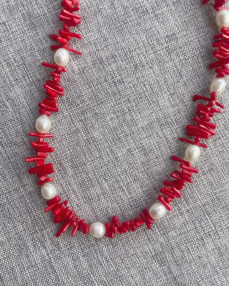 Punk Beach Bohemia Bohemia Red Coral Fashion Shell Heart Natural Stone Bead Necklace Female Jewelry