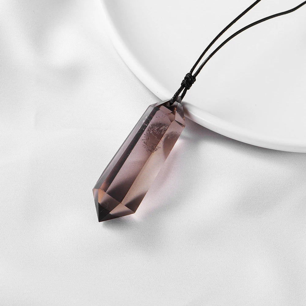 قطعة واحدة من قلادات المنشور السداسي الكريستالي من الكوارتز الدخاني الطبيعي، قلادة برأس كريستالي، حجر كريستالي شفاء، مجوهرات