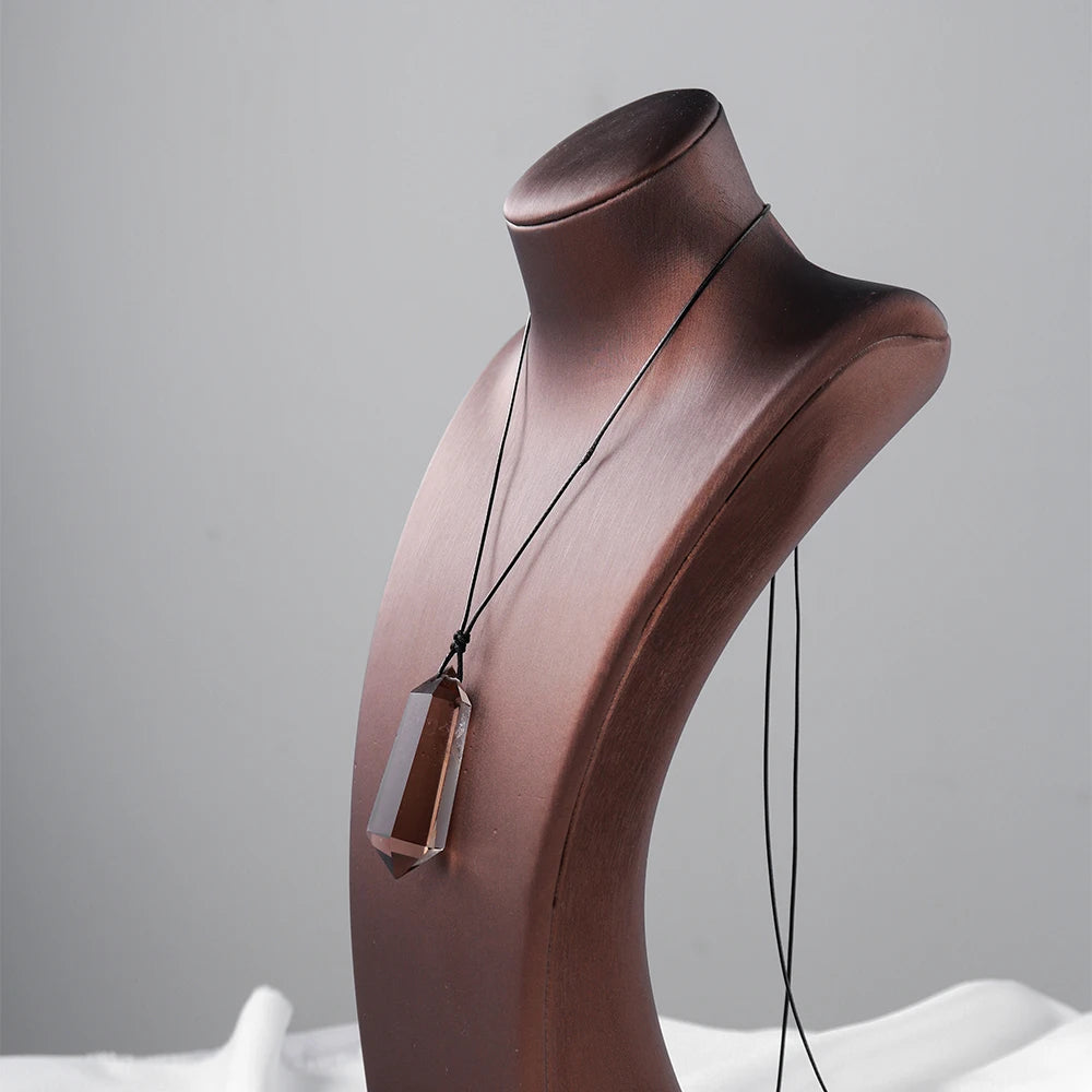 قطعة واحدة من قلادات المنشور السداسي الكريستالي من الكوارتز الدخاني الطبيعي، قلادة برأس كريستالي، حجر كريستالي شفاء، مجوهرات