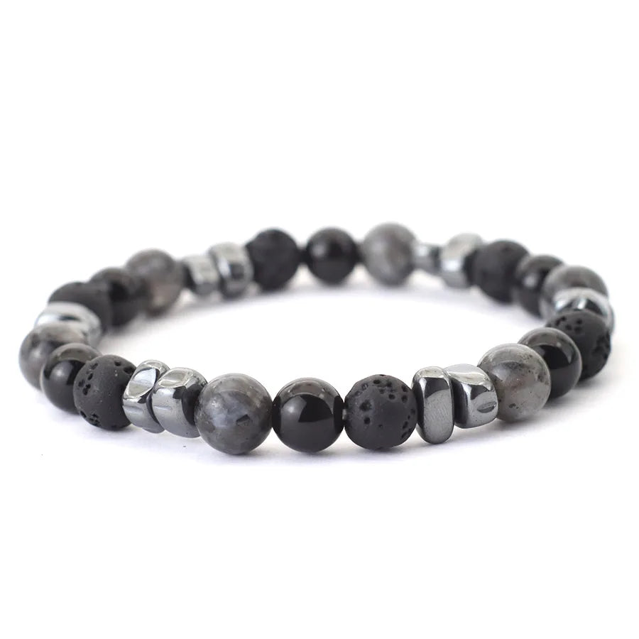 Natural Hematite Stone Beaded Bracelet Men Handmade Unfading Strand Braclet Jewelry  Healing Office Leisure Homme Accessories