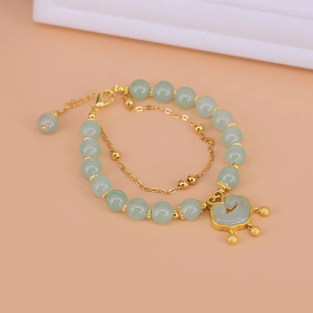 VENTFILLE Gold Color For Women's Hetian Jade Bracelet Leaves Double Layer Jewelry Girls Gifts Dropshipping