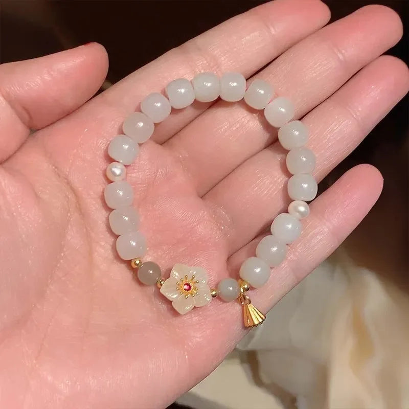 VENTFILLE Gold Color For Women's Hetian Jade Bracelet Leaves Double Layer Jewelry Girls Gifts Dropshipping