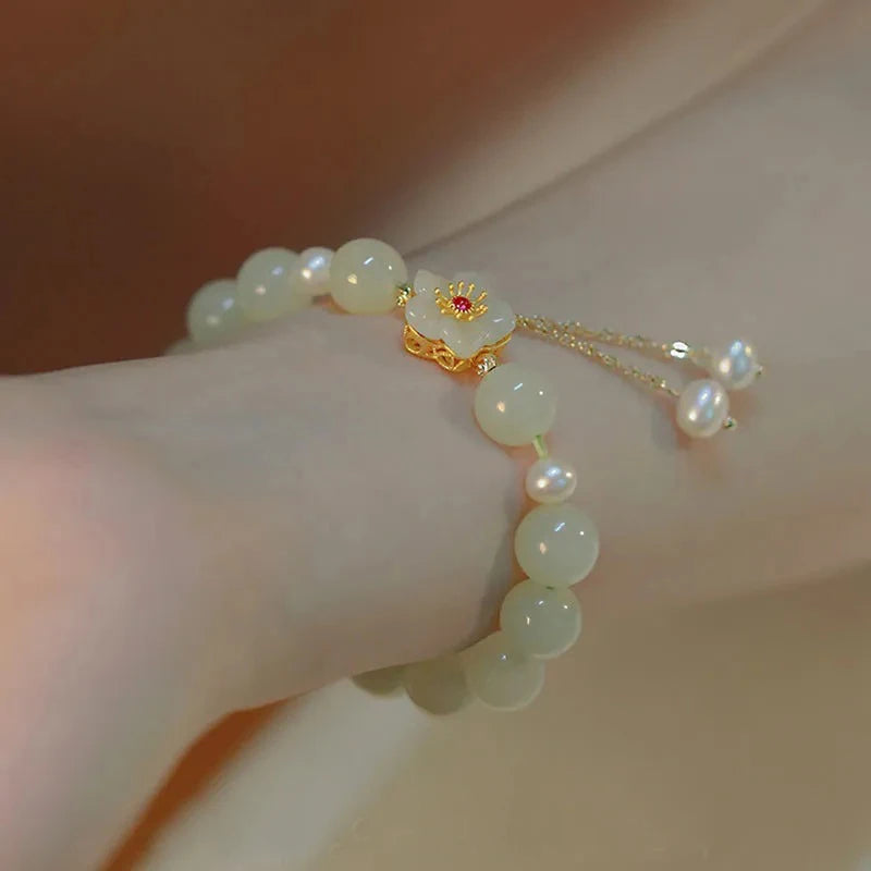 VENTFILLE Gold Color For Women's Hetian Jade Bracelet Leaves Double Layer Jewelry Girls Gifts Dropshipping