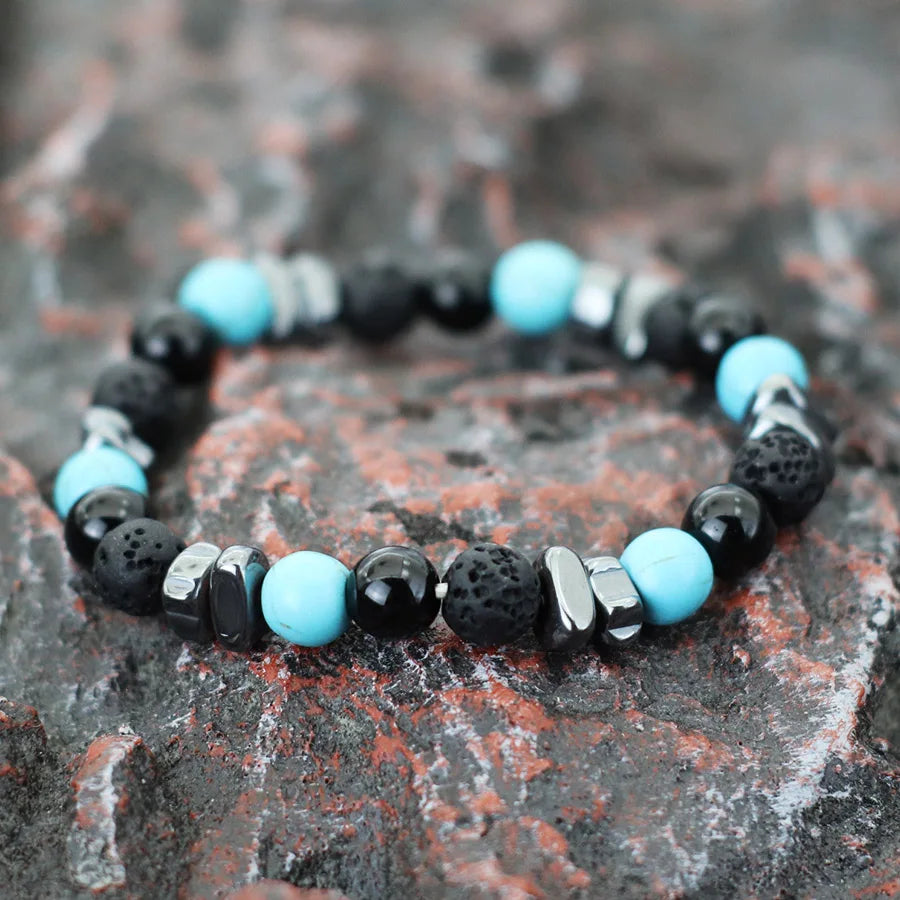 Natural Hematite Stone Beaded Bracelet Men Handmade Unfading Strand Braclet Jewelry  Healing Office Leisure Homme Accessories