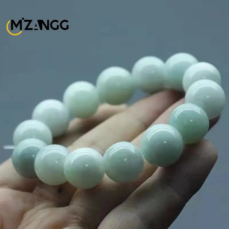 Natural Jadeite Bracelet Jadeite Bangle Men Women Healing Jewelry Burma Jades Round Beads Elastic Beaded Bracelets