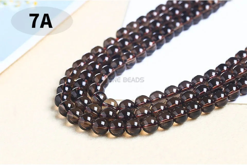 خرز كريستالي دائري ناعم وشفاف من الكوارتز الدخاني الطبيعي الأصلي، خرز فاصل فضفاض لصنع المجوهرات وإكسسوارات القلائد والأساور