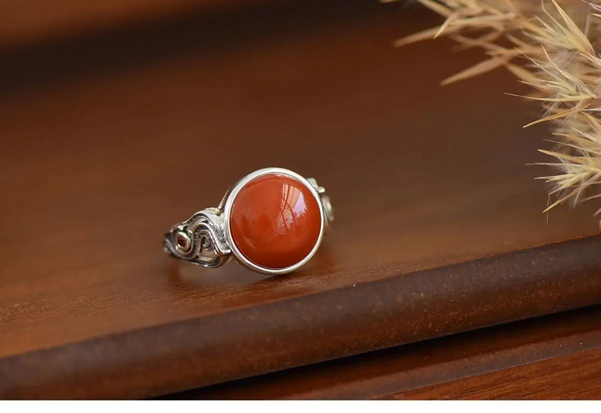 Vintage Ethnic Style Classic Southern Red Tourmaline Round Rings for Women Ring Banquet Party design Silver Jewelry gift
