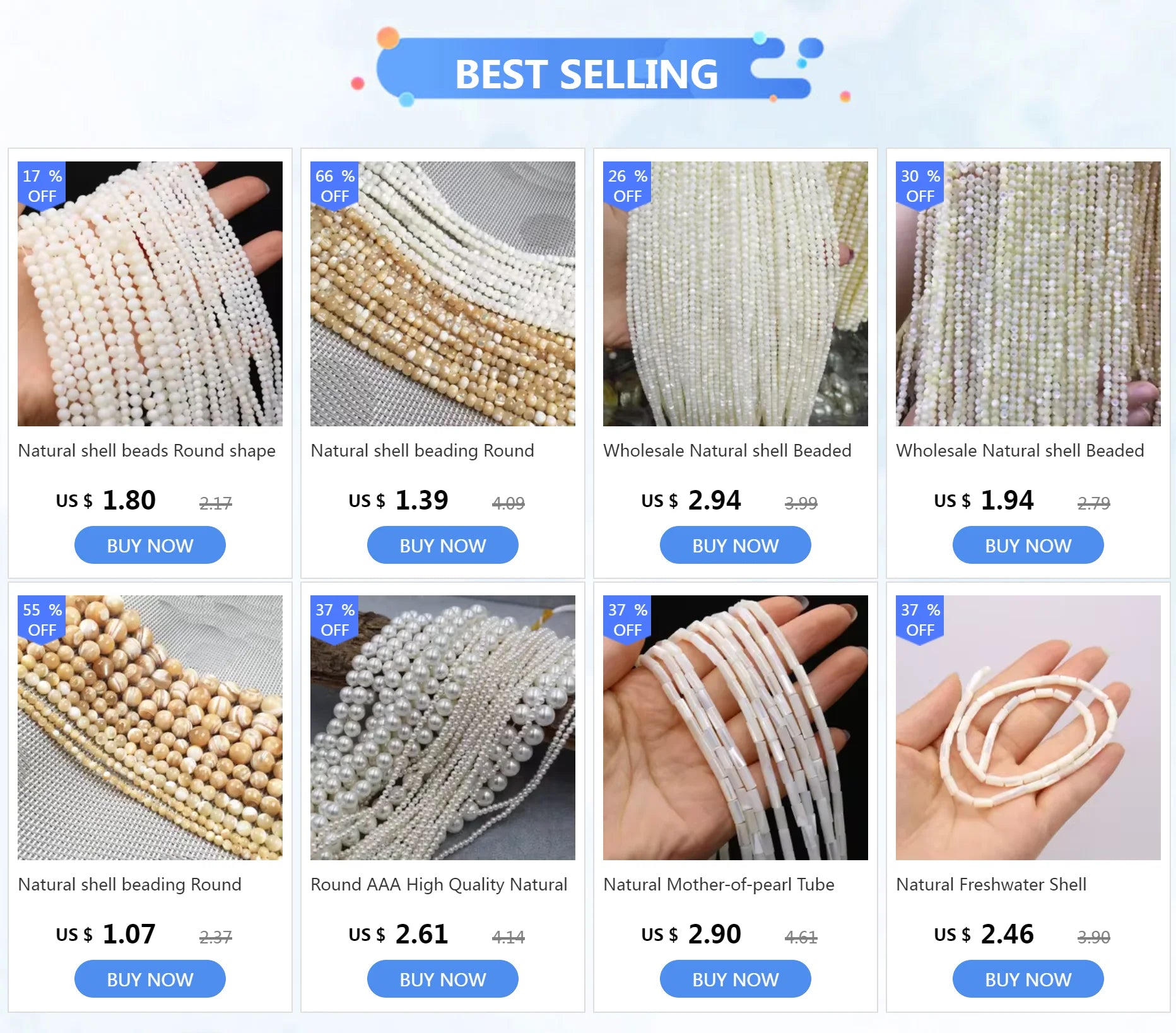 خرز صدفي طبيعي أصفر أبيض دائري الشكل، خرز صدفي فضفاض رائع لصنع المجوهرات، إكسسوارات القلائد والأساور بنفسك