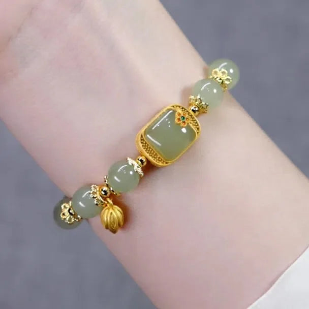 VENTFILLE Gold Color For Women's Hetian Jade Bracelet Leaves Double Layer Jewelry Girls Gifts Dropshipping