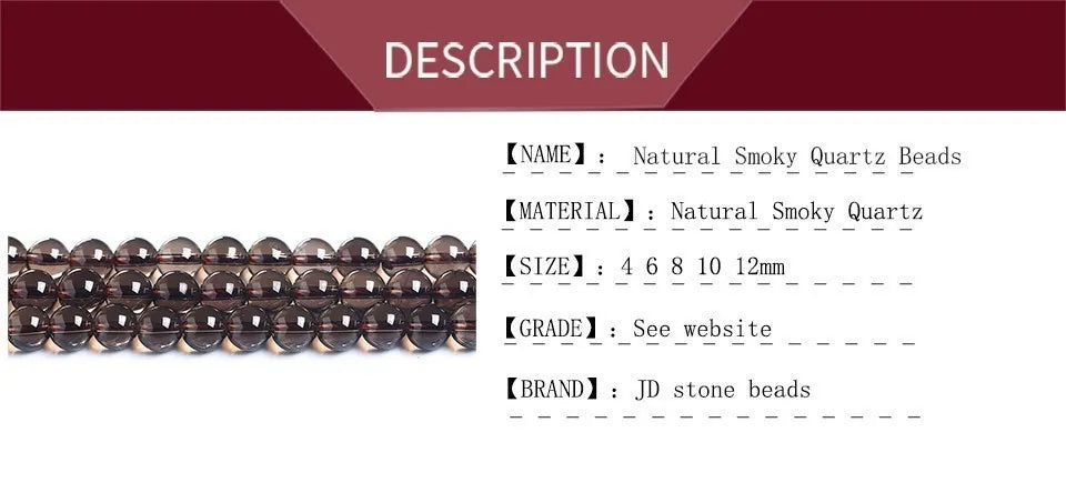 خرز كريستالي دائري ناعم وشفاف من الكوارتز الدخاني الطبيعي الأصلي، خرز فاصل فضفاض لصنع المجوهرات وإكسسوارات القلائد والأساور