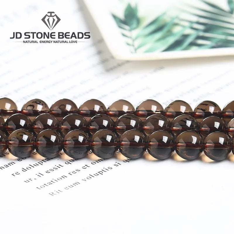 Genuine Natural Smoky Quartz Round Smooth Clear Crystal Beads Loose Spacer Bead For Jewelry Making Bracelet Necklace Accessory