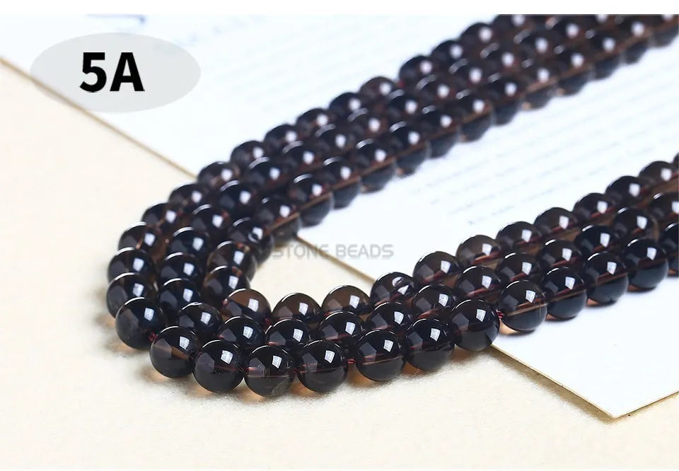 خرز كريستالي دائري ناعم وشفاف من الكوارتز الدخاني الطبيعي الأصلي، خرز فاصل فضفاض لصنع المجوهرات وإكسسوارات القلائد والأساور