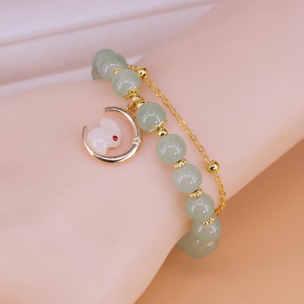 VENTFILLE Gold Color For Women's Hetian Jade Bracelet Leaves Double Layer Jewelry Girls Gifts Dropshipping