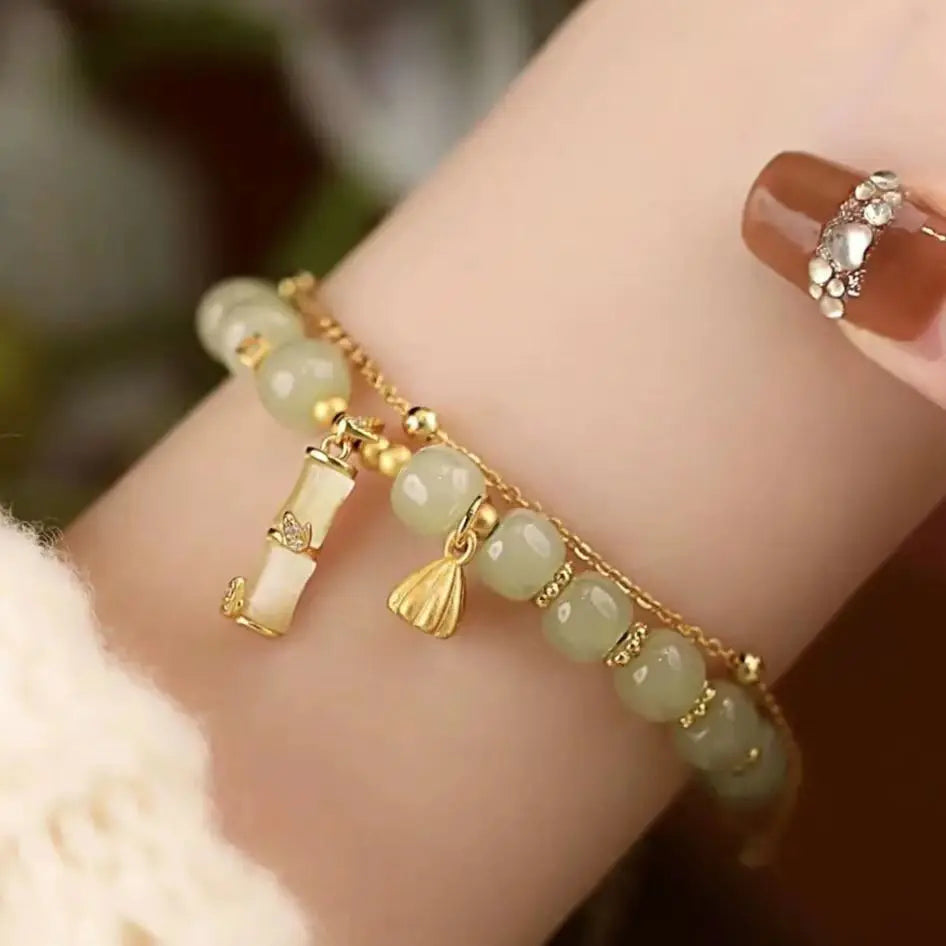 VENTFILLE Gold Color For Women's Hetian Jade Bracelet Leaves Double Layer Jewelry Girls Gifts Dropshipping