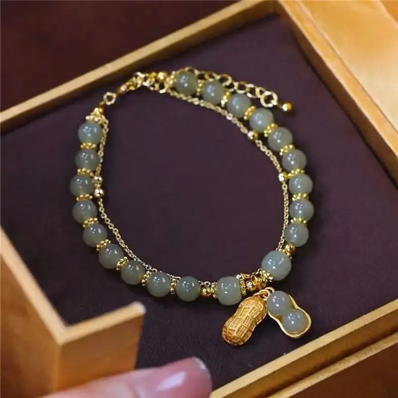 VENTFILLE Gold Color For Women's Hetian Jade Bracelet Leaves Double Layer Jewelry Girls Gifts Dropshipping