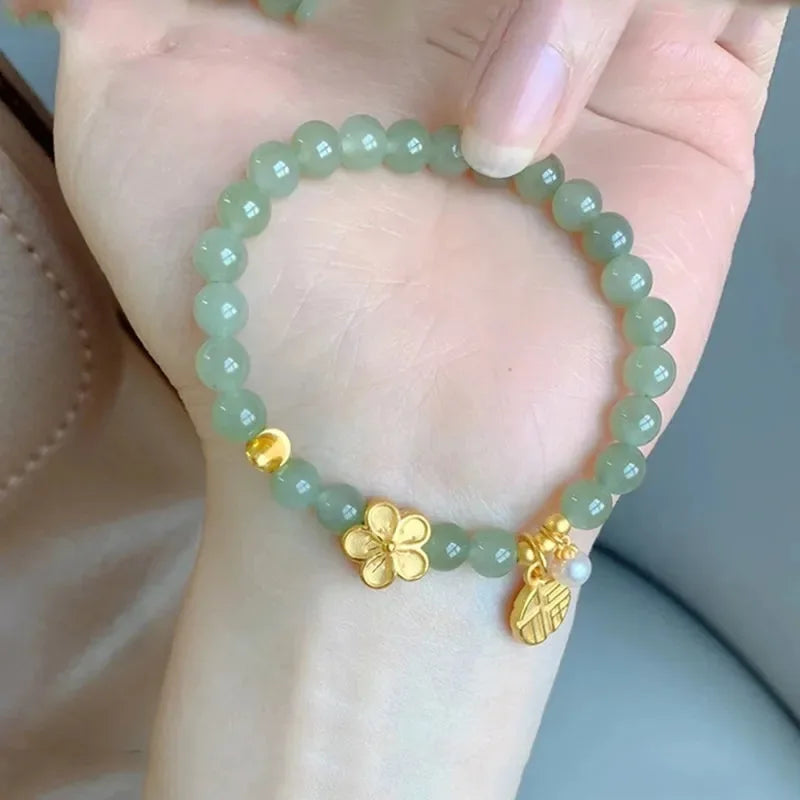 VENTFILLE Gold Color For Women's Hetian Jade Bracelet Leaves Double Layer Jewelry Girls Gifts Dropshipping