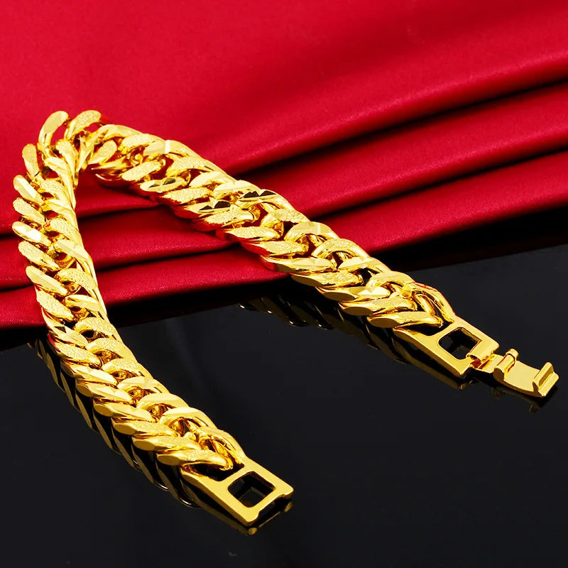 12mm 925 Silver Gold Plated Colorful Bracelet Men's and Women's Chain Bracelet Bracelet Wristband African Gold Jewelry