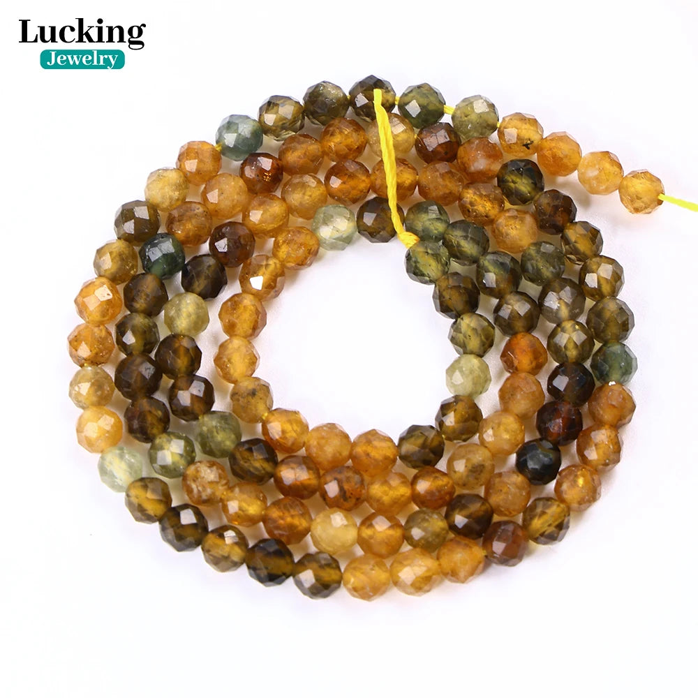 خرز متعدد الأوجه من حجر التورمالين الأصفر الطبيعي A+، مقاس 2-4 مم، متدرج الألوان، مناسب لصنع المجوهرات، وبلورات الشفاء، والحرف اليدوية، والهدايا الروحية