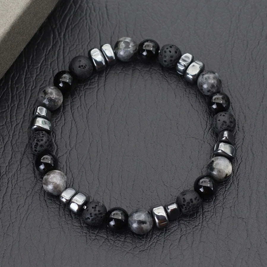 Natural Hematite Stone Beaded Bracelet Men Handmade Unfading Strand Braclet Jewelry  Healing Office Leisure Homme Accessories