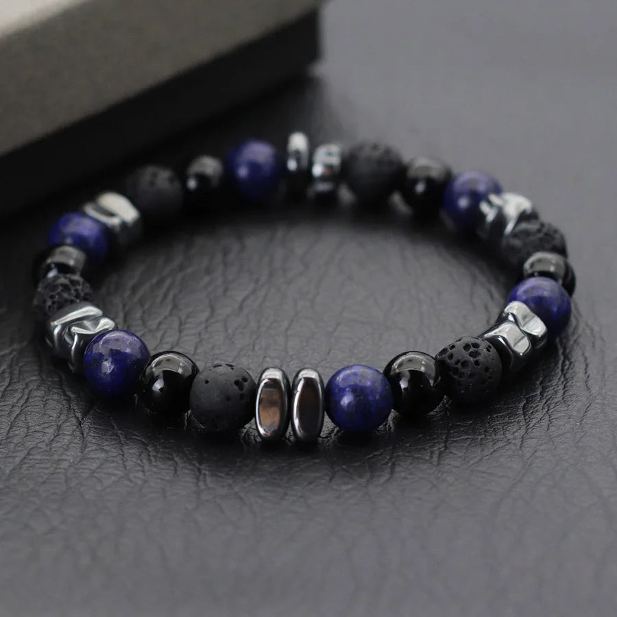Natural Hematite Stone Beaded Bracelet Men Handmade Unfading Strand Braclet Jewelry  Healing Office Leisure Homme Accessories