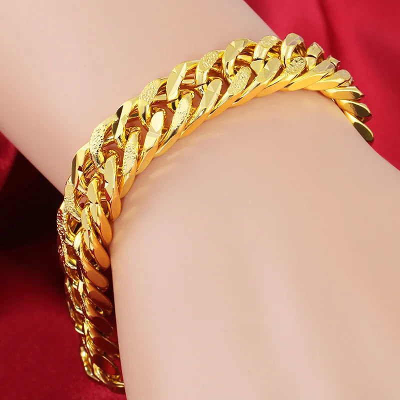 12mm 925 Silver Gold Plated Colorful Bracelet Men's and Women's Chain Bracelet Bracelet Wristband African Gold Jewelry