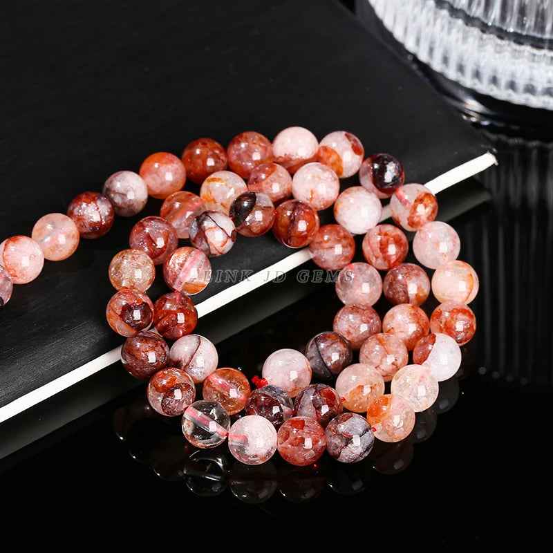 Natural Red Flower Quartz Beads Crystal Stone Round Loose Beads 4 6 8 10 12MM For Jewelry Making DIY Bracelet Necklace Accessory