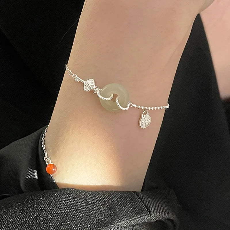 VENTFILLE Gold Color For Women's Hetian Jade Bracelet Leaves Double Layer Jewelry Girls Gifts Dropshipping