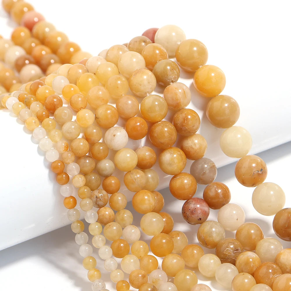 Louleur 1 Strand Natural Stone Beads Yellow Aventurine Jade Beading for DIY Bracelet Necklace Jewelry Accessories