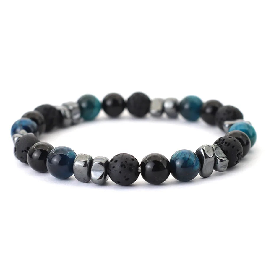 Natural Hematite Stone Beaded Bracelet Men Handmade Unfading Strand Braclet Jewelry  Healing Office Leisure Homme Accessories
