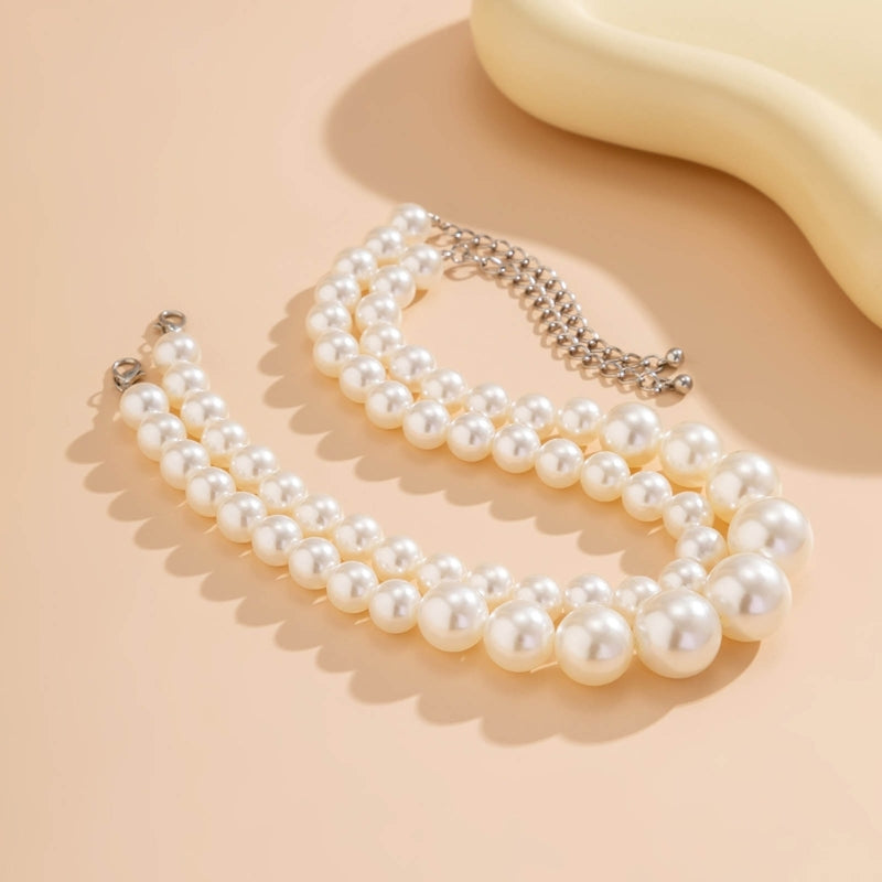 F42F Pearls Necklace Pearls Beads Necklace Pearls Material Party Jewelry for Daily