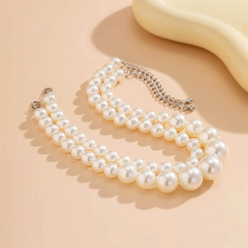 F42F Pearls Necklace Pearls Beads Necklace Pearls Material Party Jewelry for Daily