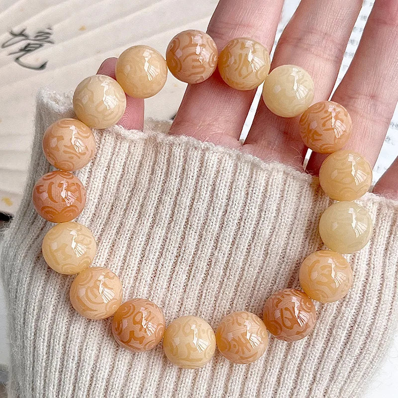 Natural Bodhi Root Bracelet with Round Beads, Buddha Beads, Recitation Beads, Cultural and Amusement Bracelets