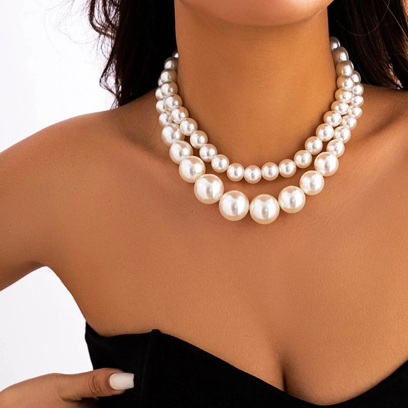 F42F Pearls Necklace Pearls Beads Necklace Pearls Material Party Jewelry for Daily