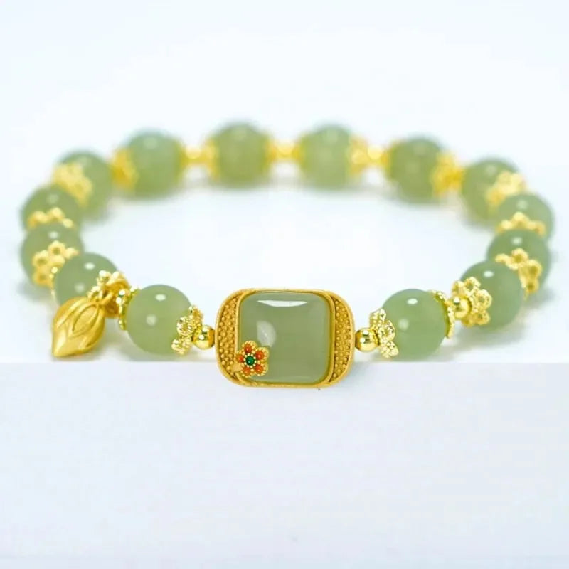 VENTFILLE Gold Color For Women's Hetian Jade Bracelet Leaves Double Layer Jewelry Girls Gifts Dropshipping