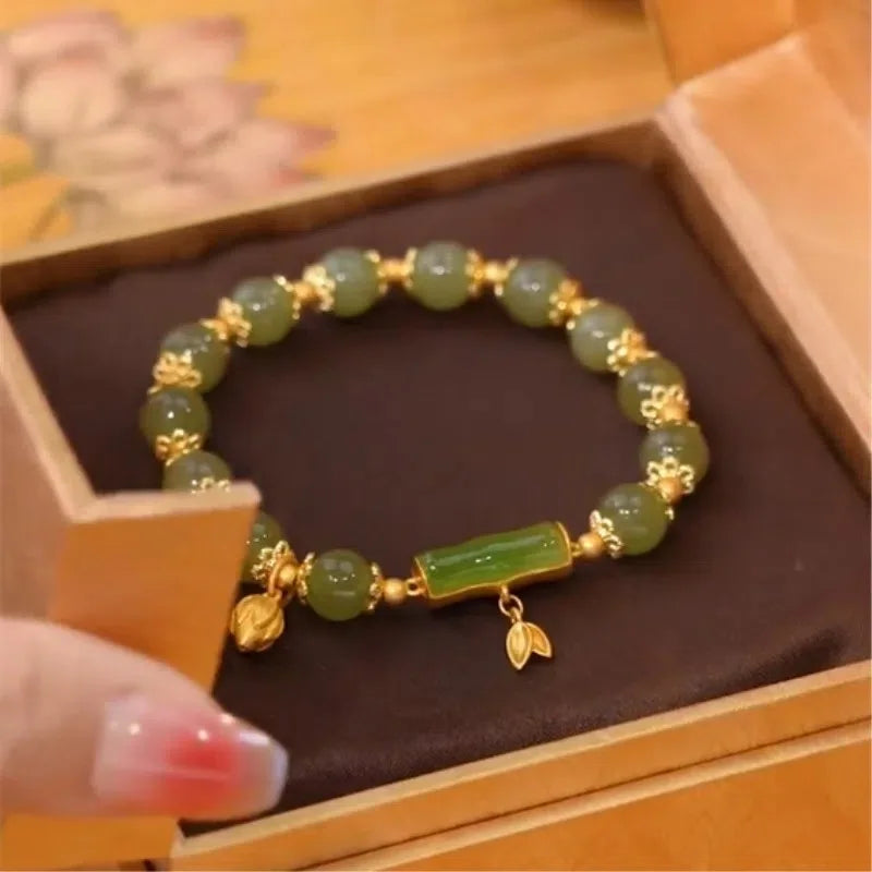 VENTFILLE Gold Color For Women's Hetian Jade Bracelet Leaves Double Layer Jewelry Girls Gifts Dropshipping