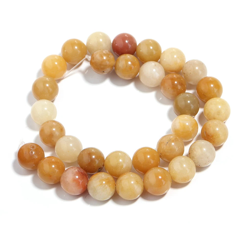 Louleur 1 Strand Natural Stone Beads Yellow Aventurine Jade Beading for DIY Bracelet Necklace Jewelry Accessories