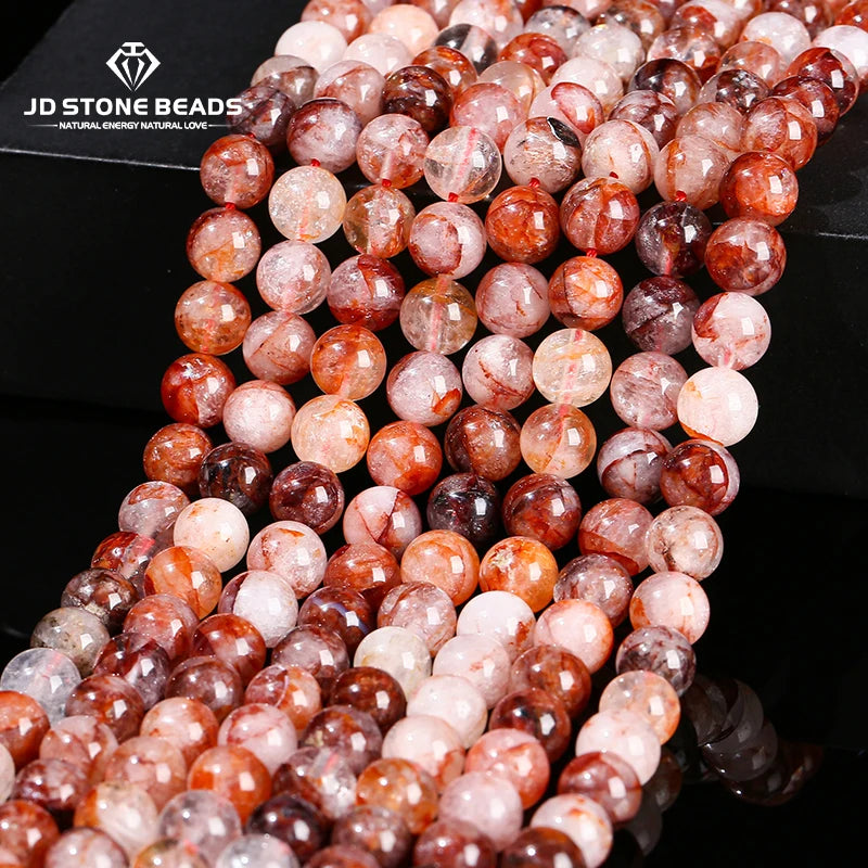 Natural Red Flower Quartz Beads Crystal Stone Round Loose Beads 4 6 8 10 12MM For Jewelry Making DIY Bracelet Necklace Accessory