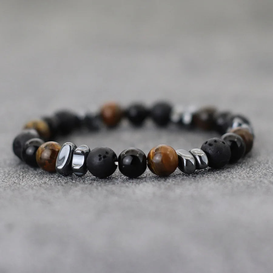 Natural Hematite Stone Beaded Bracelet Men Handmade Unfading Strand Braclet Jewelry  Healing Office Leisure Homme Accessories